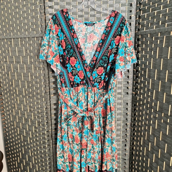 BloomChic Teal and Red Floral Maxi Dress - Picture 7 of 10